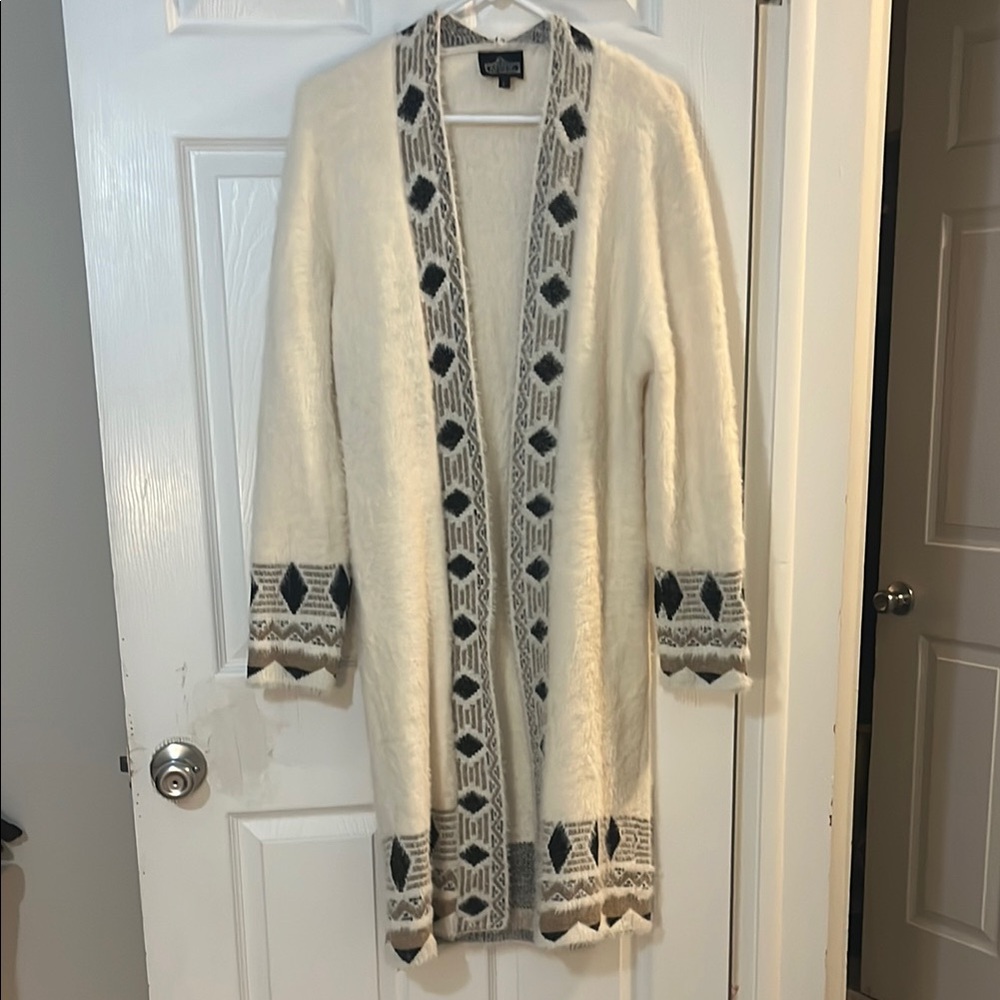 Angie Cream and Gray Long Cardigan Sweater